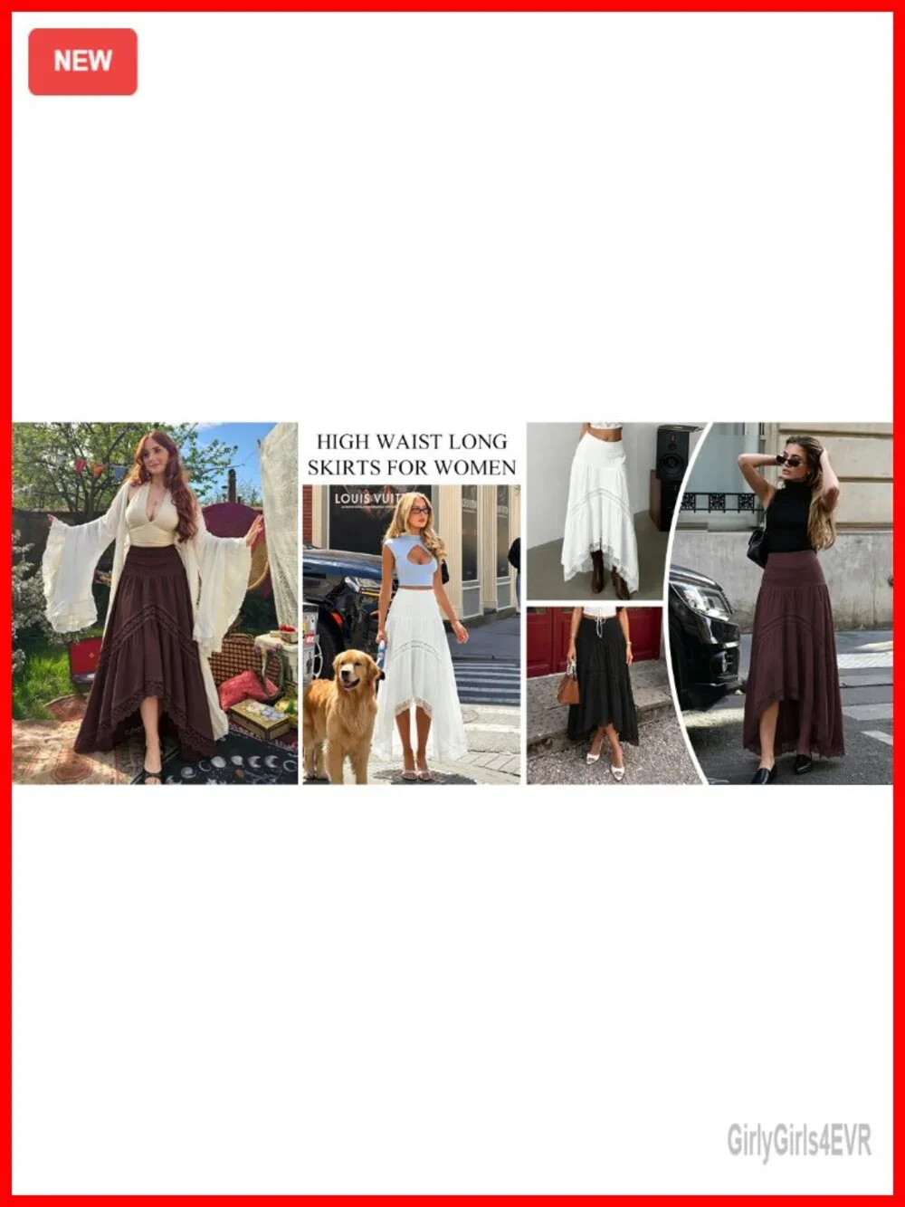 Women's Maxi Skirt Boho Elastic High Waist Flowy A Line Long Skirt